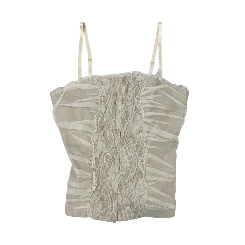 Vintage Charlotte Russe Y2K Lace Mesh Corset Camisole Top Tan Cream Size Medium